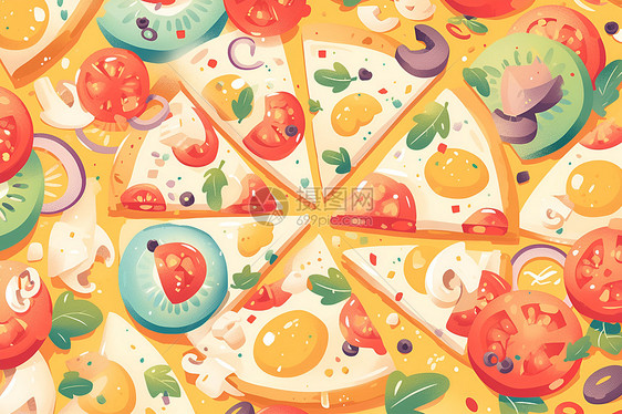 彩色卡通风格的披萨艺术品图片