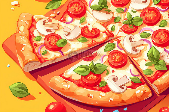 手绘披萨插画图片