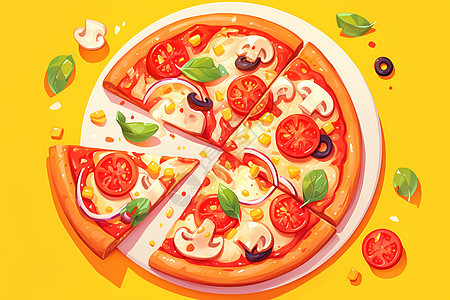 新鲜美味的披萨插画图片
