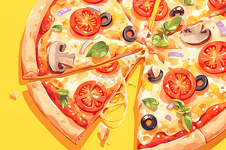 彩色背景上的美味披萨图片