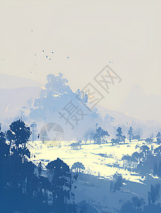 迷雾中的静谧山景图片