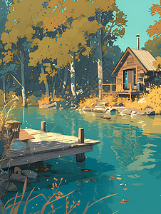 湖畔的房屋图片
