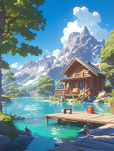 湖畔的木屋图片