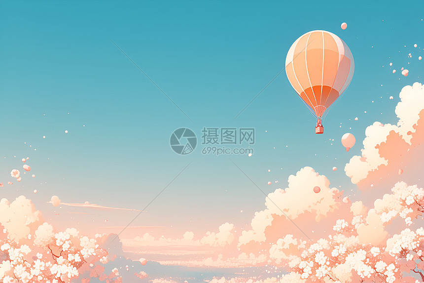 桃花上空的热气球之旅图片