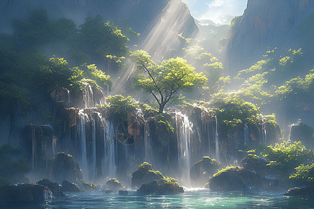 丛林的瀑布图片