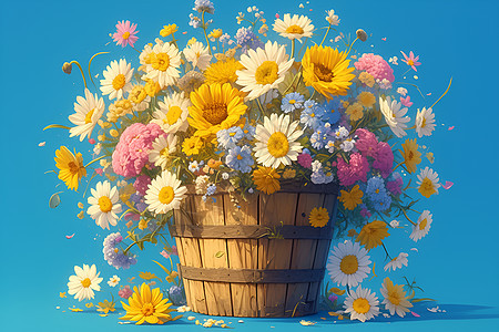 野花填满的木桶图片