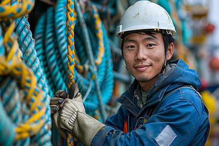 中国男工人穿着蓝色工作服图片