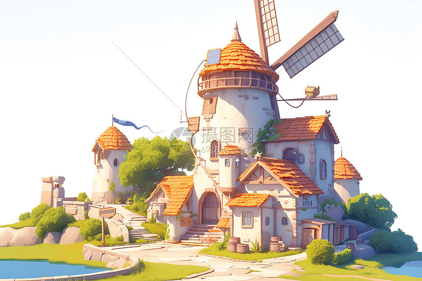 乡村的风车小屋图片