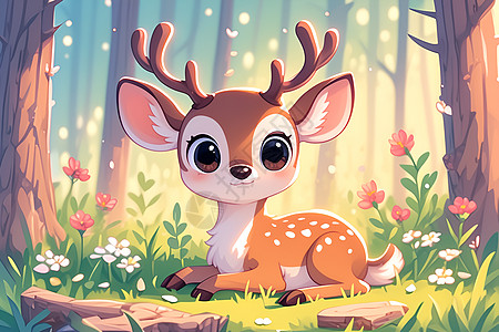 森林中一只可爱的鹿高清图片