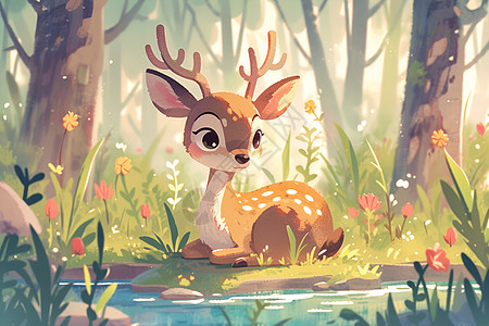 森林中可爱的鹿儿图片