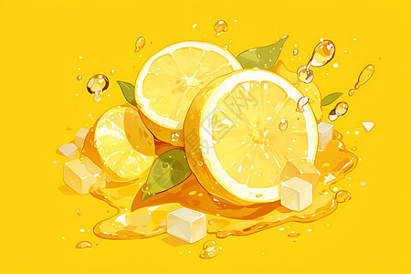 柠檬片和冰块背景图片