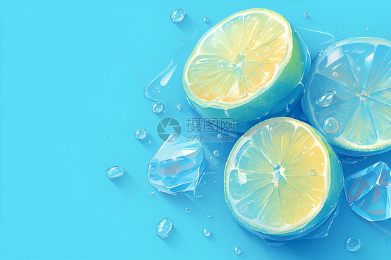 蓝色背景上的柠檬图片