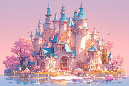 粉色花园的童话城堡图片