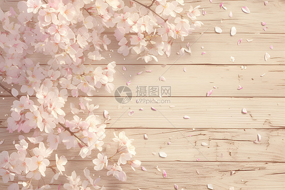 桃花落在木板上图片