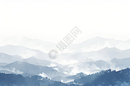 远山被薄雾遮掩的宁静风景图片