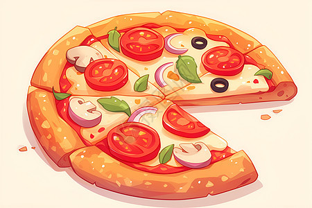 五彩斑斓的卡通风格披萨图片