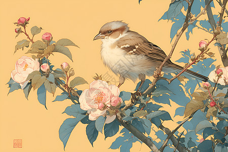 桃花盛开间的鸟儿飞舞之生动画背景图片