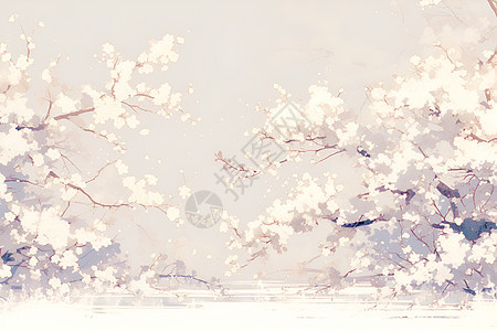 桃花盛开的宁静景观图片