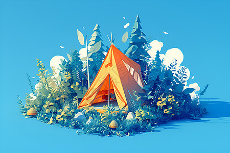 夏日露营帐篷插画图片