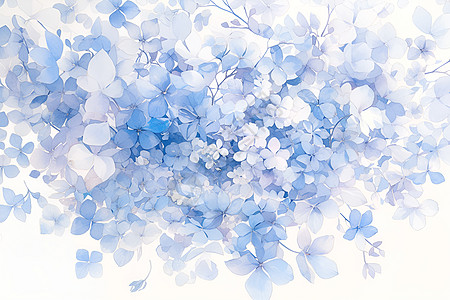 蓝色绣球花水彩画图片