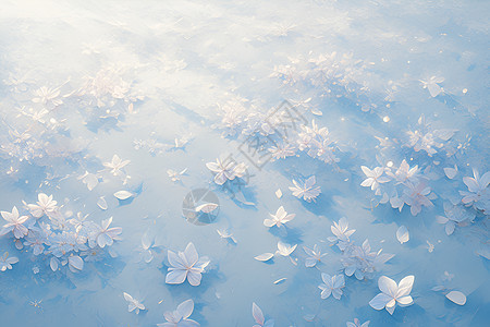 落在雪地上的花瓣图片