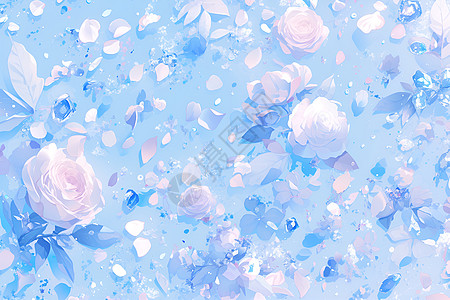 蓝色背景上的花朵图片