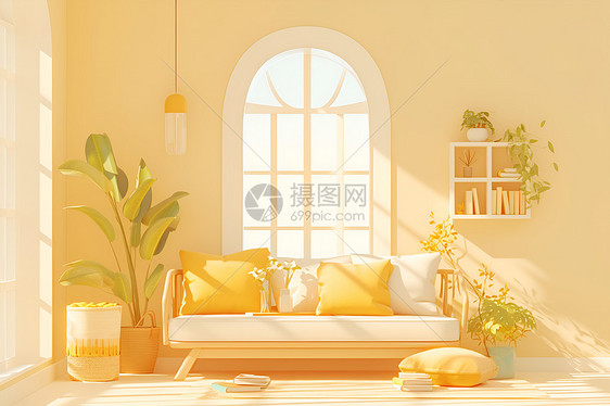 阳光照射的客厅图片