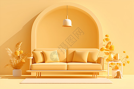 家具人流简洁的美式客厅插画