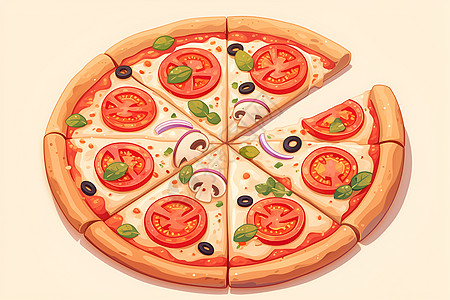 博饼美味的蔬菜披萨插画