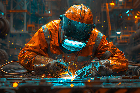 正在金属焊接的工人图片