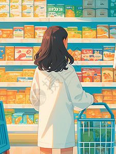 女孩在超市里逛街图片