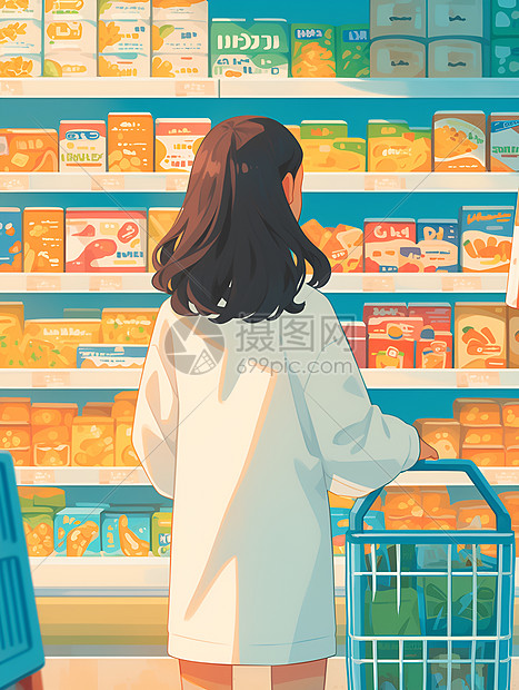 女孩在超市里逛街图片
