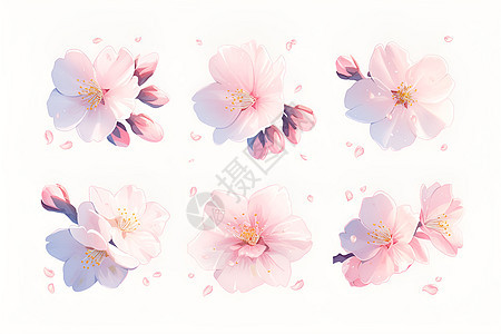 六个粉色樱花图片