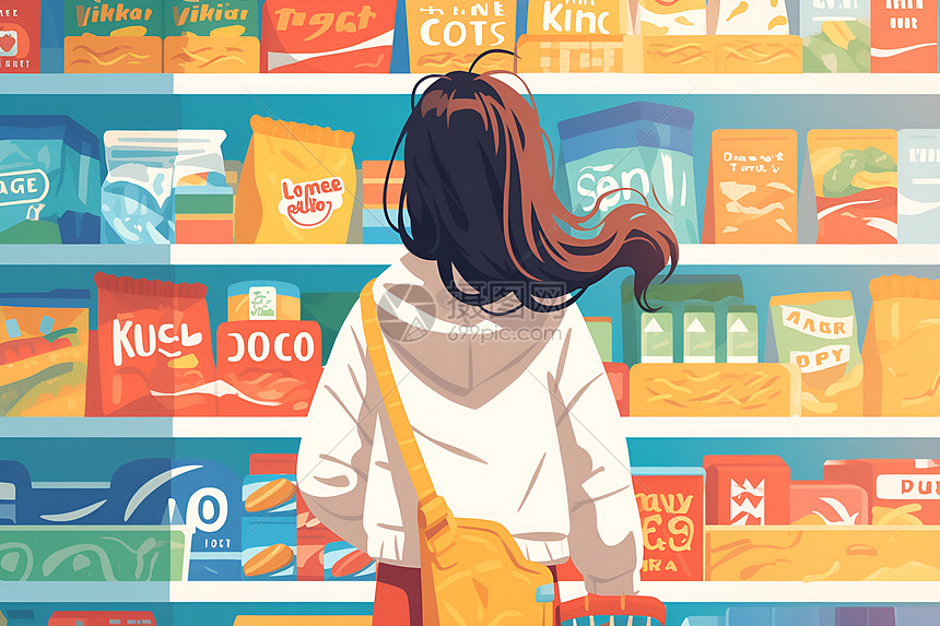 女子在超市挑选商品图片