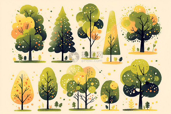 各种形状的树木插画图片