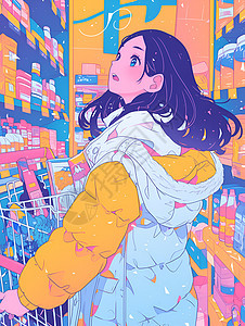 超市中的女孩购物图片