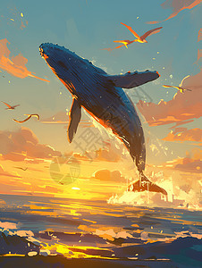 蓝鲸从海面上跃出图片