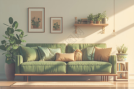 清新简约的绿色的客厅图片