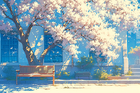 宁静的春日街头美景背景图片
