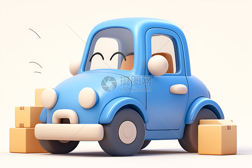 可爱的蓝色玩具车模型图片