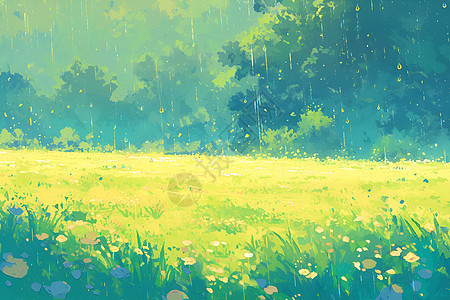 雨落在草地上图片