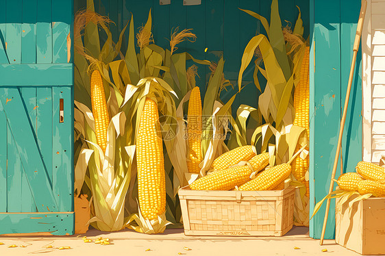 农舍新鲜收获的玉米图片