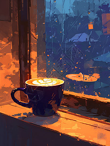 雨中窗边的温暖咖啡图片