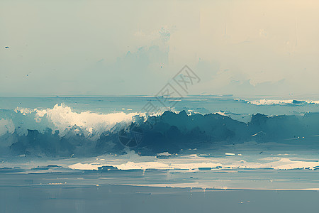 绘画的大海风景油画图片