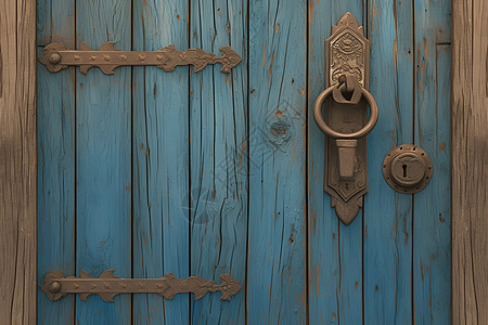 传统木门上的锁图片