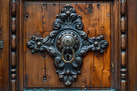 木质大门上的锁具图片