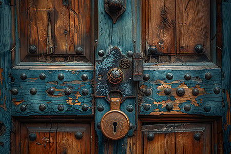 古朴木门上的锁具图片