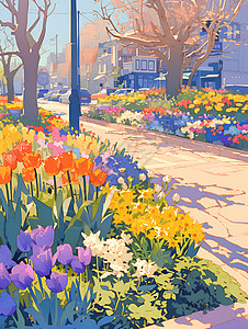 街头的鲜花绽放背景图片