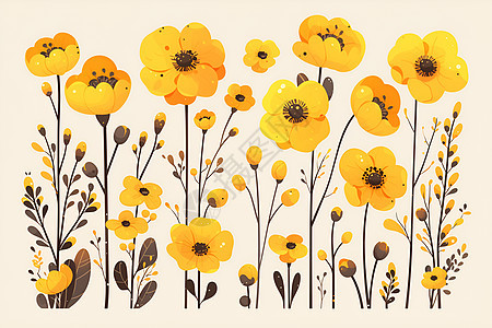 黄色花朵绘画图片