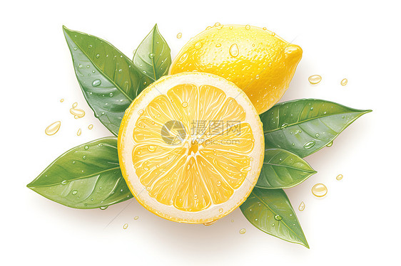 清新柠檬和叶子图片